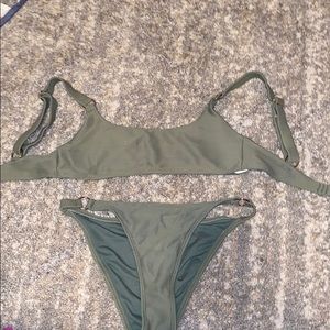 Army green swimsuit.
